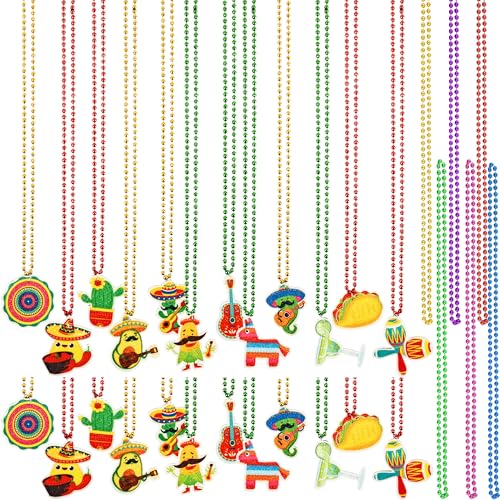 Fahacop 30 Pcs Fiesta Party Necklaces Mexican Beaded Necklaces Bulk for Mexican Fiesta Bachelorette Theme Party Decorations - Image 1