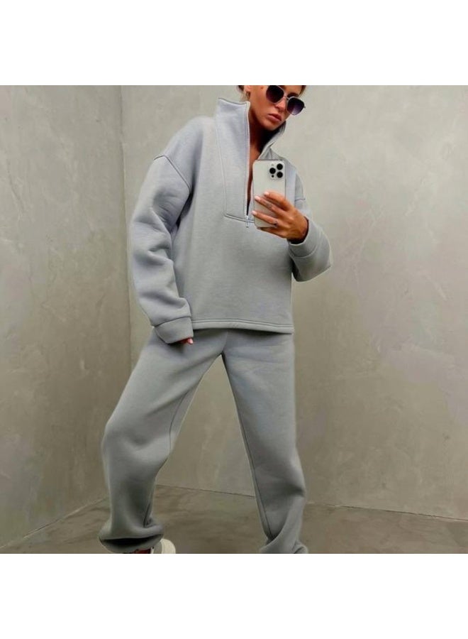 NIBEMINENT Pants Sets for Woman Stand Collar Long Sleeve Sweatshirt High Waisted Pants Fashion Two Piece Sets Woman Hoodies Outfits - Image 2