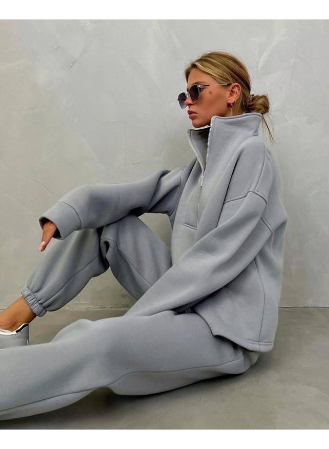 NIBEMINENT Pants Sets for Woman Stand Collar Long Sleeve Sweatshirt High Waisted Pants Fashion Two Piece Sets Woman Hoodies Outfits - Image 1