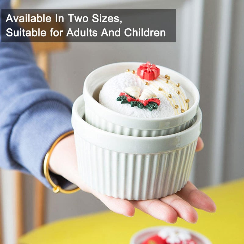 DeeCoo 12 Pack Porcelain Souffle Dish Ramekins Baking Cups – 6 oz x 6, 8 oz x 6 -Oven Safe White Ramekins Bakeware Set for Pudding, Creme Brulee, Custard Cups and Souffle Small instant table tray - Image 3