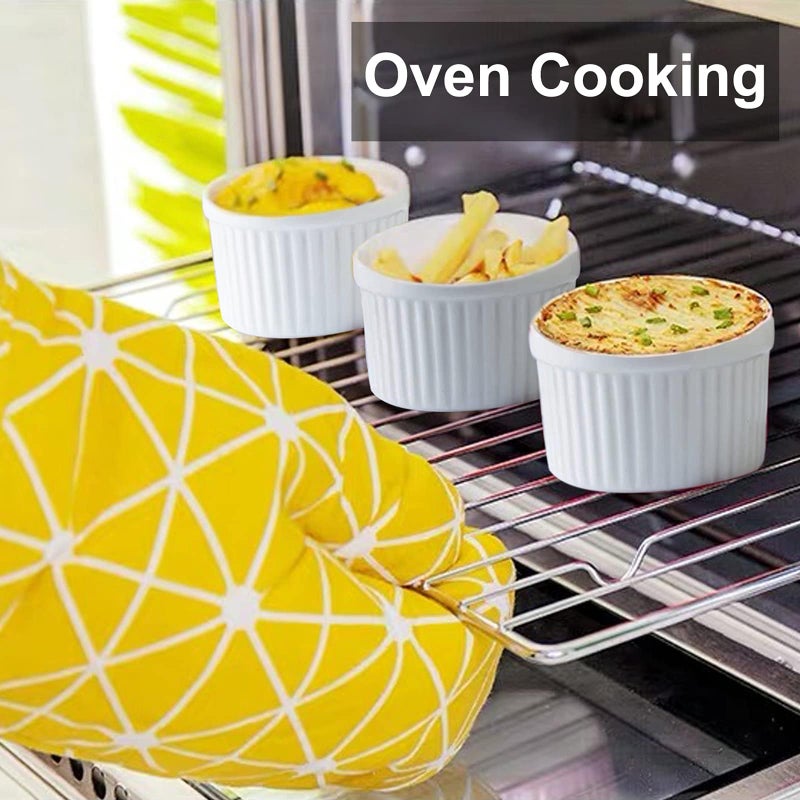 DeeCoo 12 Pack Porcelain Souffle Dish Ramekins Baking Cups – 6 oz x 6, 8 oz x 6 -Oven Safe White Ramekins Bakeware Set for Pudding, Creme Brulee, Custard Cups and Souffle Small instant table tray - Image 5