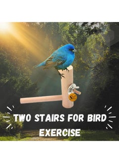 Sage Square Sage Square Natural Wood 2 Stairs Bird Playful Climbing Cage Bars Fix Stand for Cage Accessory Perch Bird Toy for Budgies, Java, Finch, Canary and Other Small Birds  - Image 2