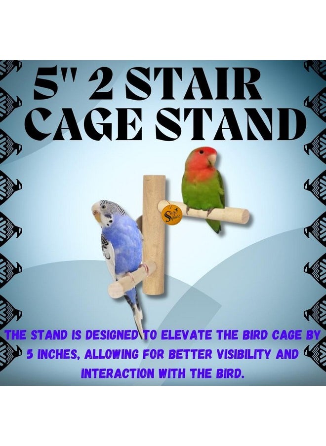 Sage Square Sage Square Natural Wood 2 Stairs Bird Playful Climbing Cage Bars Fix Stand for Cage Accessory Perch Bird Toy for Budgies, Java, Finch, Canary and Other Small Birds  - Image 4