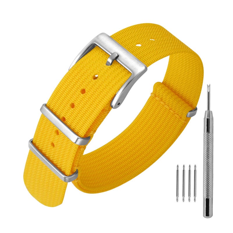 ANNEFIT Nylon Watch Band 18mm OnePiece Waterproof Military Watch Straps with Heavy Silver Buckle Yellow - Image 2