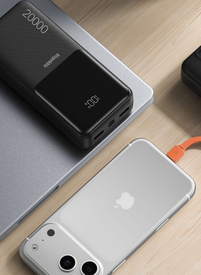 blupebble بانك طاقة LinkPod Dash 20000mAh مع كابلات شحن مدمجة – شاحن محمول سريع الشحن 22.5W، بانك طاقة USB-C PD، شاشة LED رقمية، حزمة بطارية متعددة المنافذ USB-A + USB-C للسفر لهواتف iPhone وSamsung وأجهزة Android - Image 3