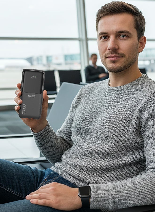 blupebble بانك طاقة LinkPod Dash 20000mAh مع كابلات شحن مدمجة – شاحن محمول سريع الشحن 22.5W، بانك طاقة USB-C PD، شاشة LED رقمية، حزمة بطارية متعددة المنافذ USB-A + USB-C للسفر لهواتف iPhone وSamsung وأجهزة Android - Image 2