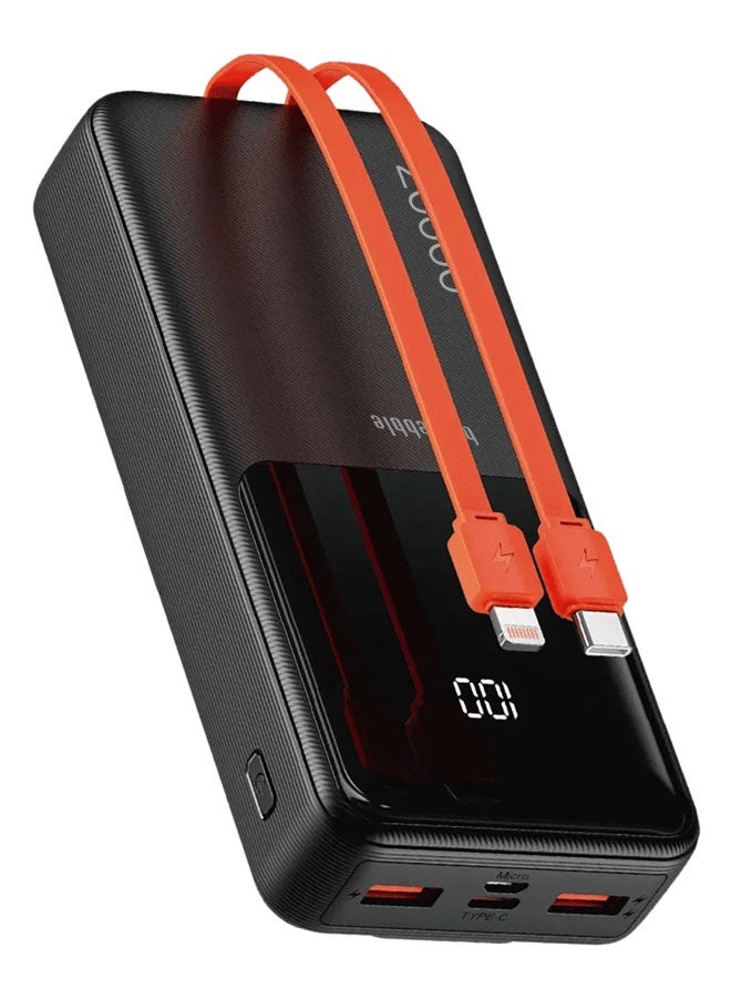 blupebble بانك طاقة LinkPod Dash 20000mAh مع كابلات شحن مدمجة – شاحن محمول سريع الشحن 22.5W، بانك طاقة USB-C PD، شاشة LED رقمية، حزمة بطارية متعددة المنافذ USB-A + USB-C للسفر لهواتف iPhone وSamsung وأجهزة Android - Image 1