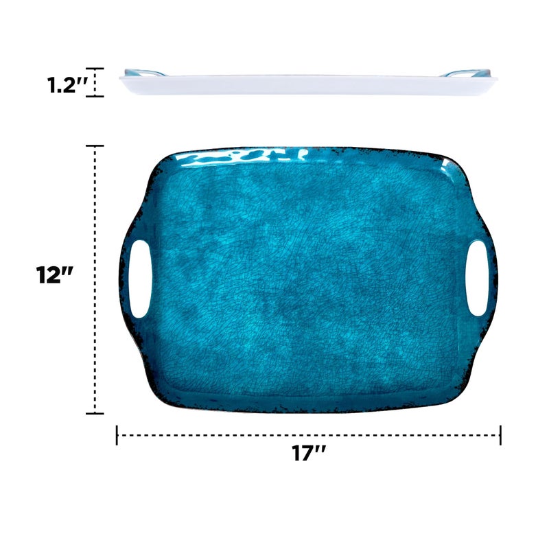 TP Serving Trays with Handles, 17 x 12 Inch Melamine Serving Platters for Food, Meat, Set of 2 Rectangular Trays for Eating, Retro Teal - Image 3