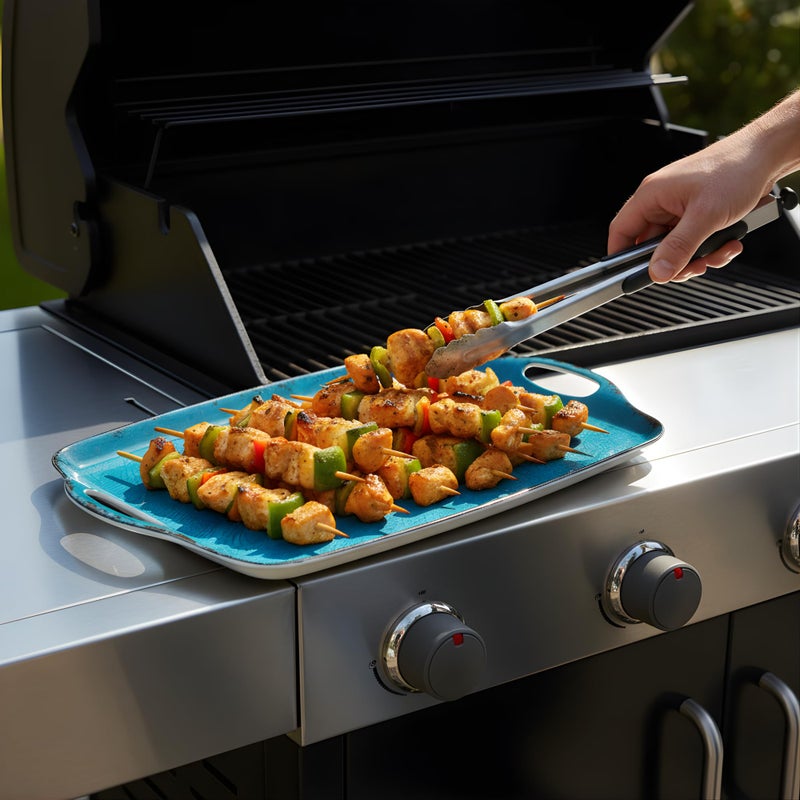 TP Serving Trays with Handles, 17 x 12 Inch Melamine Serving Platters for Food, Meat, Set of 2 Rectangular Trays for Eating, Retro Teal - Image 5