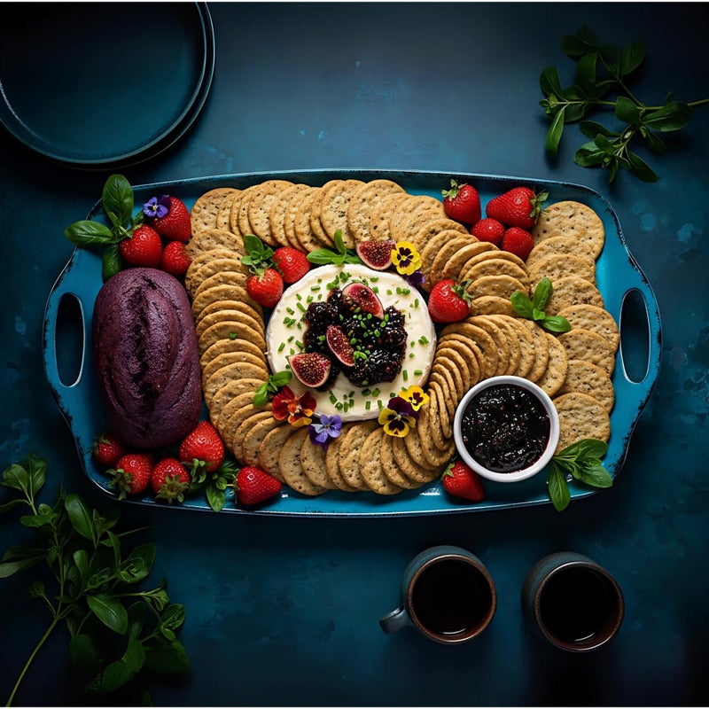 TP Serving Trays with Handles, 17 x 12 Inch Melamine Serving Platters for Food, Meat, Set of 2 Rectangular Trays for Eating, Retro Teal - Image 4