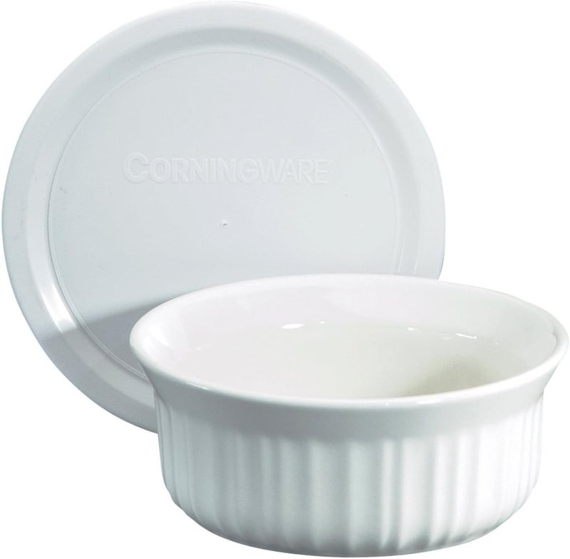 Corningware (2) FS16 16oz Round French White Casserole Dishes & (2) F-16 16oz French White Plastic Lids - Image 2
