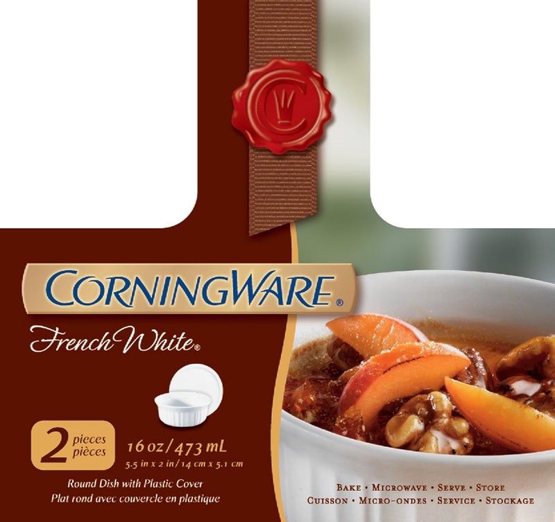 Corningware (2) FS16 16oz Round French White Casserole Dishes & (2) F-16 16oz French White Plastic Lids - Image 5