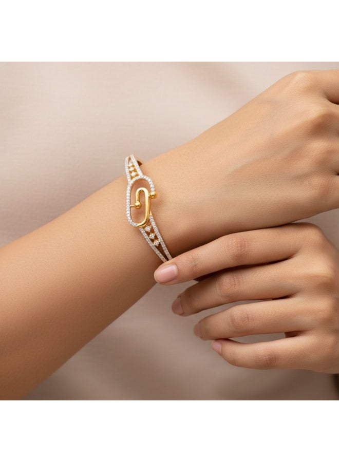Pretty Precious Cubic Zirconia  Openable Kada | Cubic Zirconia  Openable Brecelet – Elegant Gold Plated Openable Bangle for Women and Girls - Image 2