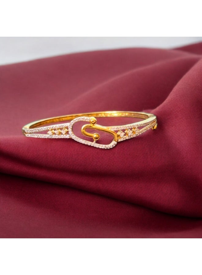 Pretty Precious Cubic Zirconia  Openable Kada | Cubic Zirconia  Openable Brecelet – Elegant Gold Plated Openable Bangle for Women and Girls - Image 1