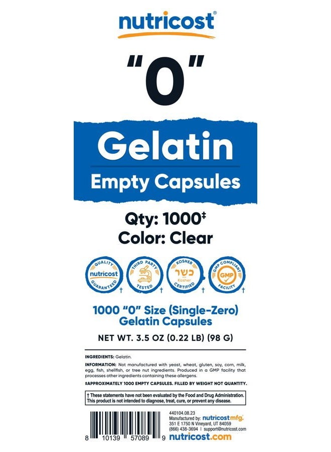 Nutricost Empty Capsules Gelatin Size (0) - 1,000 Clear Empty Gel Capsules - Kosher, Non-GMO, Soy Free, Gluten Free, GMP Compliant - Image 4