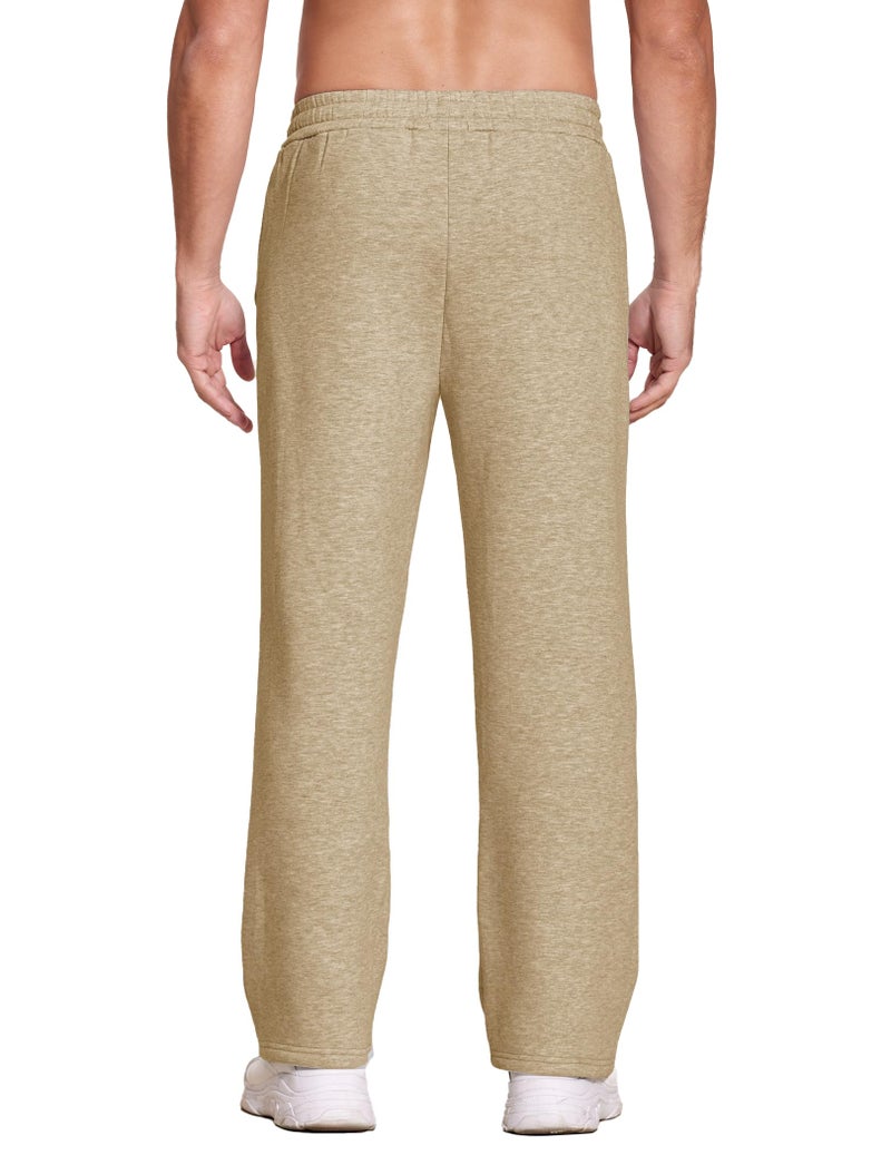 Deyeek Men's Fleece Sweatpants Open Bottom Gym Sweats Baggy Cotton Sweat Pants for Men Straight Leg Sweatpants with Pockets Khaki - Image 2
