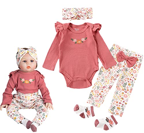 Pedolltree Reborn Baby Doll Clothes 22 inch Girl Outfit Accessories for 2022 Inch Reborn Doll Baby Girl Doll Clothes 4pcs Set Medium - Image 1