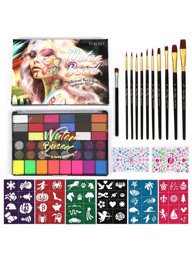 JAYATO 42 Colors Body Face Paint Cosplay Makeup Palette Kit, Professional Face Painting Kit for Kids & Adults, with 6 pcs Models for Halloween with 10 pcs Brushes, Girl Birthday Gift - Image 1