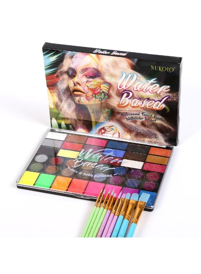 JAYATO 42 Colors Body Face Paint Cosplay Makeup Palette Kit, Professional Face Painting Kit for Kids & Adults, with 6 pcs Models for Halloween with 10 pcs Brushes, Girl Birthday Gift - Image 2