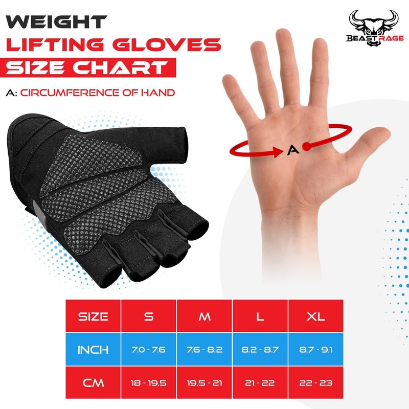 BEAST RAGE Workout Gloves for Men and Women, Fingerless Weight Lifting Gloves with Palm Protection Padding, Breathable and Lightweight Gym Glove for Weightlifting, Cycling Pull Up (Black, M) - Image 4