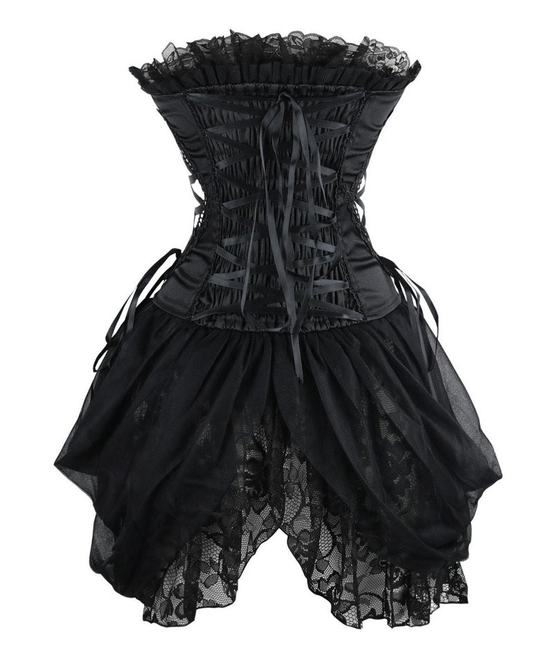 Charmian Women's Sexy Lace Corset Bustier with Skirt - Gothic Victorian Steampunk Cosplay Party Clubwear Costume Outfit Black Small - Image 4