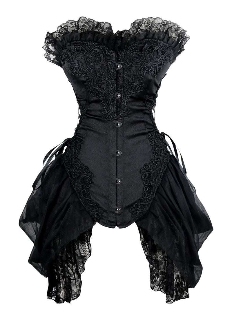 Charmian Women's Sexy Lace Corset Bustier with Skirt - Gothic Victorian Steampunk Cosplay Party Clubwear Costume Outfit Black Small - Image 2