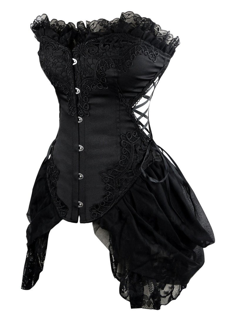 Charmian Women's Sexy Lace Corset Bustier with Skirt - Gothic Victorian Steampunk Cosplay Party Clubwear Costume Outfit Black Small - Image 3