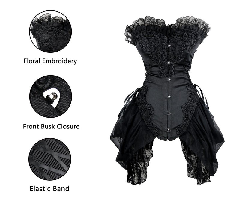 Charmian Women's Sexy Lace Corset Bustier with Skirt - Gothic Victorian Steampunk Cosplay Party Clubwear Costume Outfit Black Small - Image 5