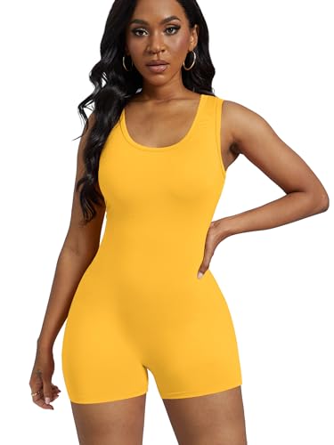 Alaroo Women Summer High Stretch Yellow Short Bodysuit,Dark-yellow,Medium - Image 4