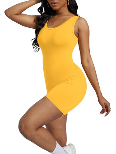 Alaroo Women Summer High Stretch Yellow Short Bodysuit,Dark-yellow,Medium - Image 3