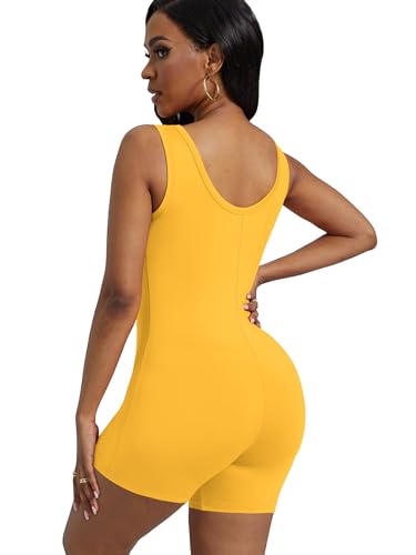Alaroo Women Summer High Stretch Yellow Short Bodysuit,Dark-yellow,Medium - Image 5
