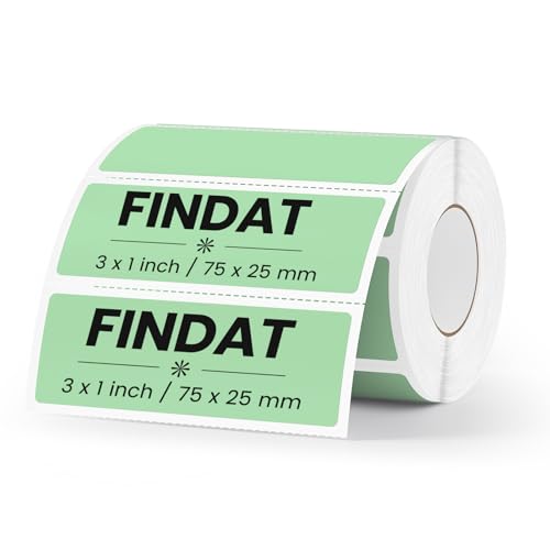 FINDAT 3×1 Inch Green Thermal Labels Vinyl Rectangle Waterproof Direct Printer Stickers Color Self-Adhesive File Folder Label for Name Logo DIY Barcodes Office Address 500 PCS - Image 1