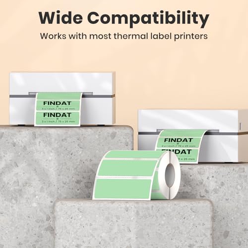 FINDAT 3×1 Inch Green Thermal Labels Vinyl Rectangle Waterproof Direct Printer Stickers Color Self-Adhesive File Folder Label for Name Logo DIY Barcodes Office Address 500 PCS - Image 3