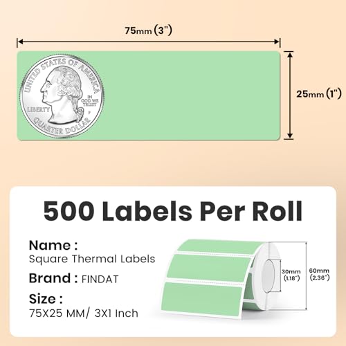 FINDAT 3×1 Inch Green Thermal Labels Vinyl Rectangle Waterproof Direct Printer Stickers Color Self-Adhesive File Folder Label for Name Logo DIY Barcodes Office Address 500 PCS - Image 2