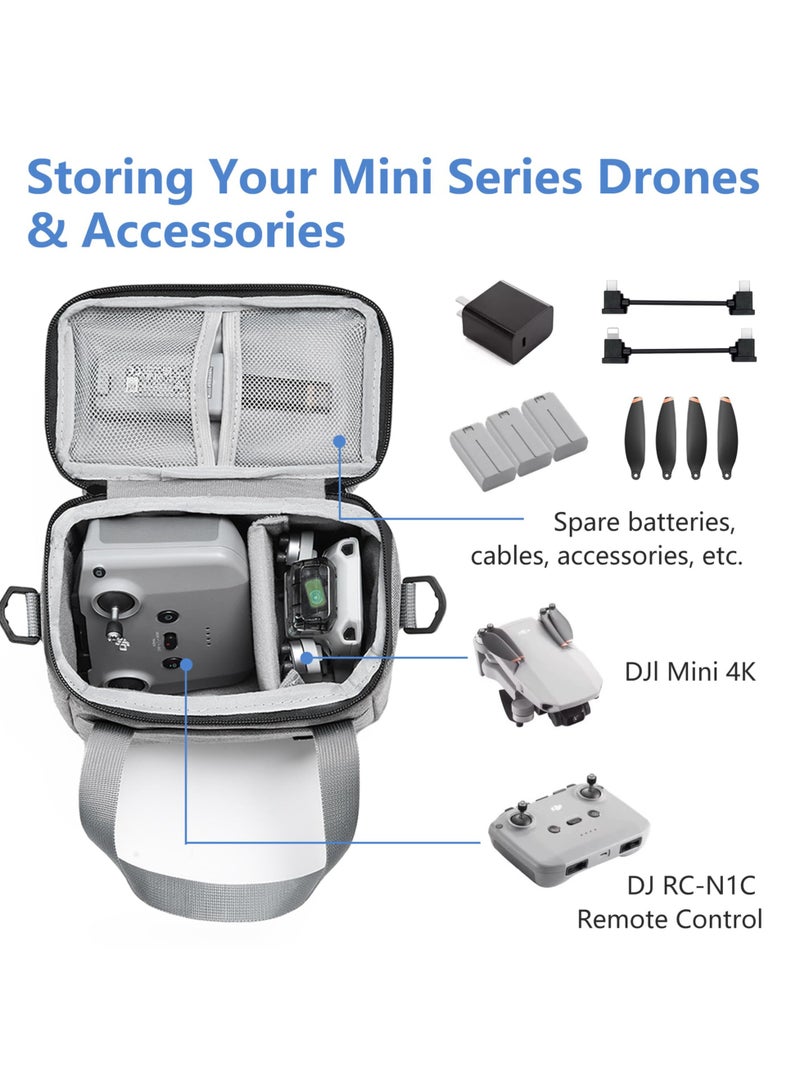 Excefore Travel Carrying Case for DJI Mini 4K/Mini 4/Mini 2 SE, Portable Small Shoulder Bag for DJI Drone and Controller Accessories, Waterproof Oxford Drone Storage Bag with Should Strap Handle (Grey) - Image 3