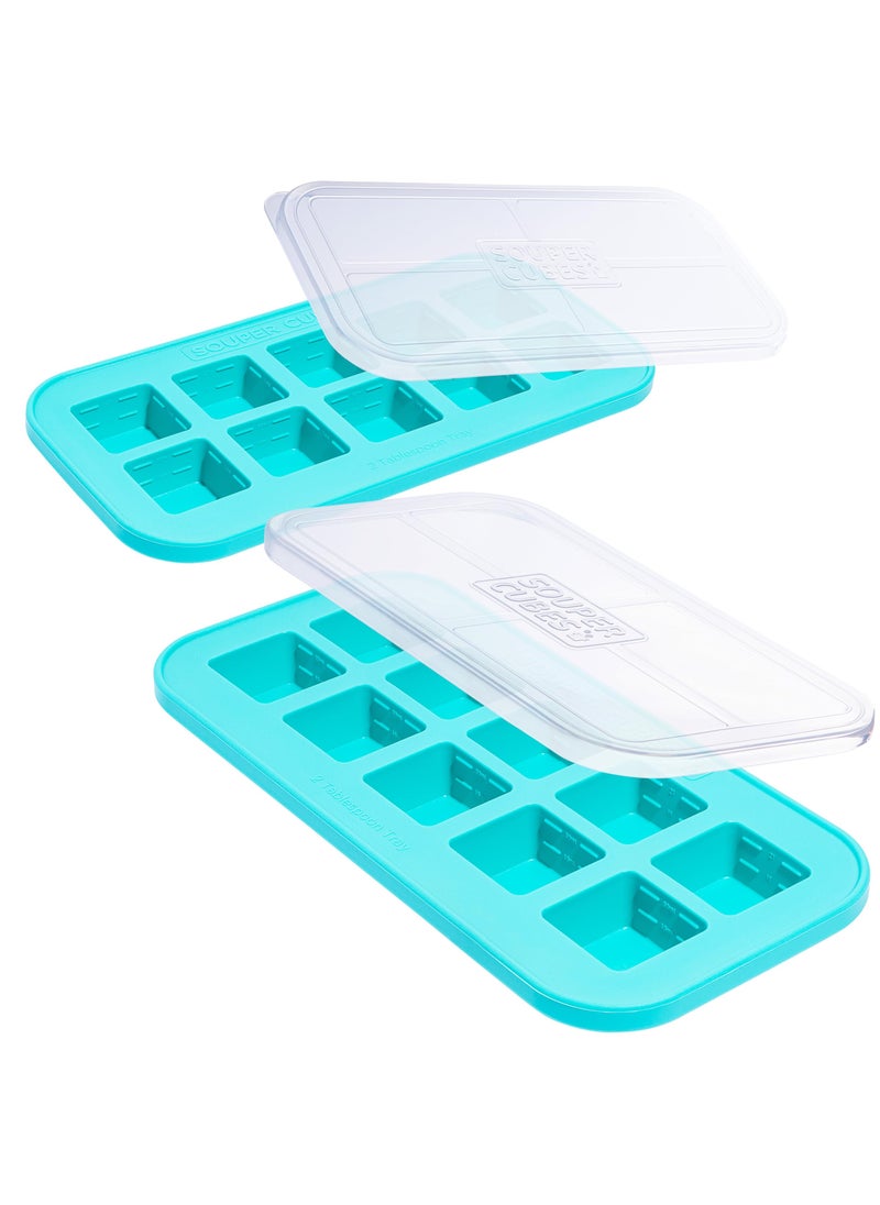 Souper Cubes Souper Cubes 2 Tbsp Silicone Freezer Molds  Perfect for Storing Garlic Herbs Ginger Pesto Tomato Paste Lemon Juice Purees and More  Silicone Baby Food Freezer Tray  Aqua  2Pack 