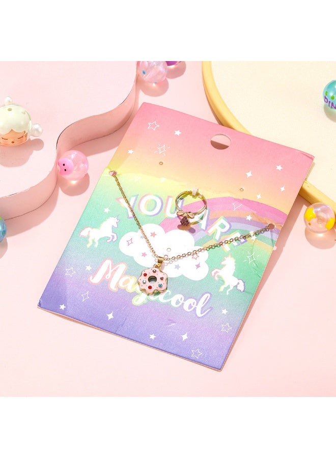 Children's Doughnut Necklace and Ring Set, Alloy Pendant Jewelry - Image 3