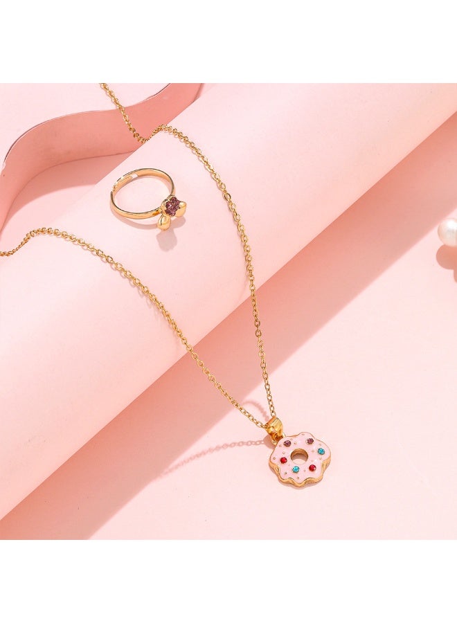 Children's Doughnut Necklace and Ring Set, Alloy Pendant Jewelry - Image 4