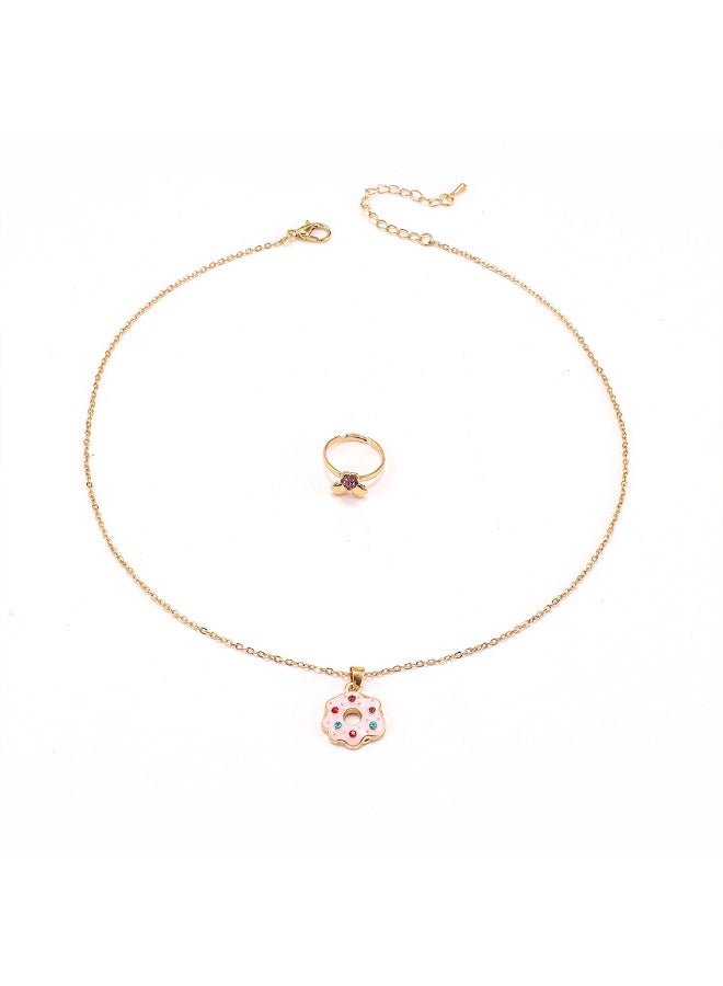 Children's Doughnut Necklace and Ring Set, Alloy Pendant Jewelry - Image 1