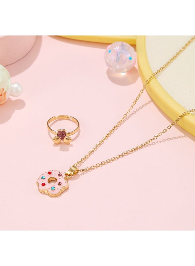 Children's Doughnut Necklace and Ring Set, Alloy Pendant Jewelry - Image 2