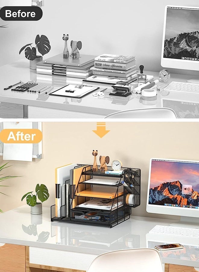 HOOPZOZA منظم مكتب معدني 5 طبقات من هووبزوزا لحامل أوراق الحروف مع حوامل ملفات وحامل أقلام معلق ودرج منزلق لوازم مكتبية متعددة الوظائف وإكسسوارات للمكتب والمدرسة والمنزل - Image 2