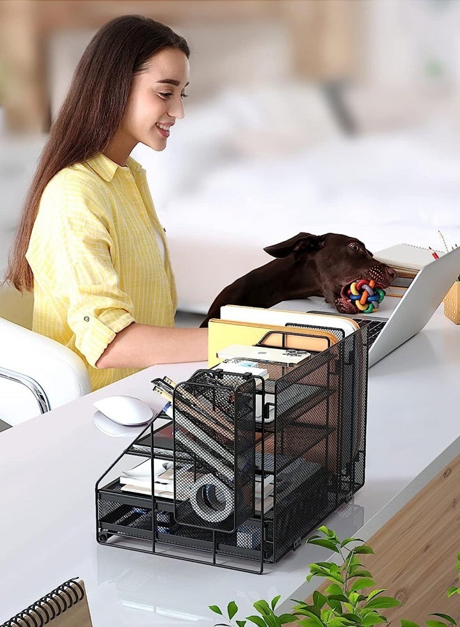 HOOPZOZA منظم مكتب معدني 5 طبقات من هووبزوزا لحامل أوراق الحروف مع حوامل ملفات وحامل أقلام معلق ودرج منزلق لوازم مكتبية متعددة الوظائف وإكسسوارات للمكتب والمدرسة والمنزل - Image 5