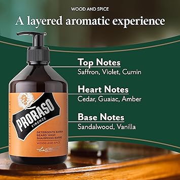 proraso غسول لحية بروراسو برائحة الخشب والتوابل 500 مل شامبو لحية معطر يلين ويغذي وينظف الشوائب بلطف مصنوع في إيطاليا - Image 2