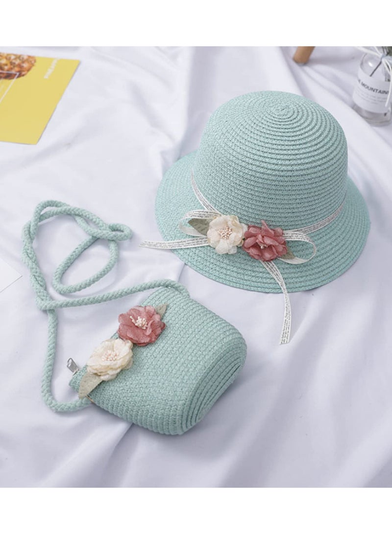 Kids Girls Large Wide Brim Straw Woven Sun Hat Summer Floppy Bucket Cap Beach Hat with Portable Handbag UV Protection for Outdoor Travel Party  - Image 3