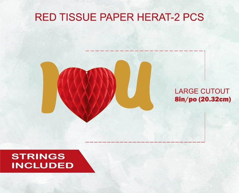 INCHEON PARTY INCHEON PARTY Pack of 2 Red Tissue Paper I Love You Heart Party Pom Poms Tissue Paper Decorations Honeycomb Balls for Wall Dcor Vibrant Elegant Hanging Decorations for All Types of Celebrations and Special Events  - Image 2