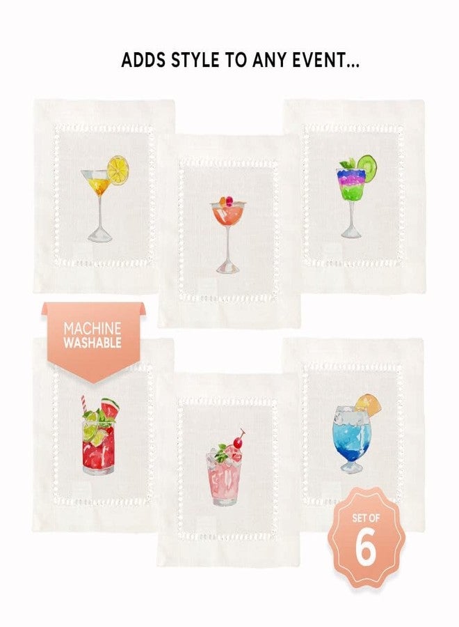 Jolitee Decorative Hemstitch Cocktail Napkins, 6"x6" Washable Linen-Like Cloth Napkins, Handmade for Entertaining and Everyday Use (Cocktails) - Image 4