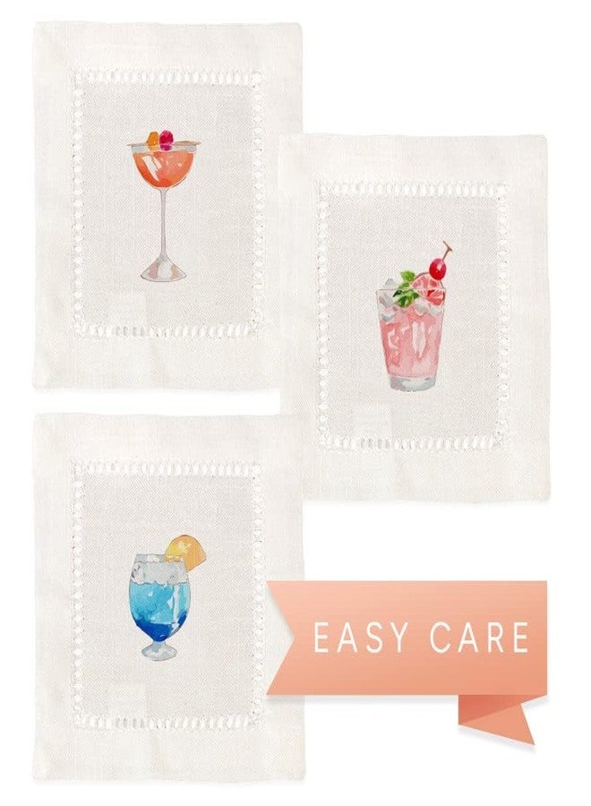 Jolitee Decorative Hemstitch Cocktail Napkins, 6"x6" Washable Linen-Like Cloth Napkins, Handmade for Entertaining and Everyday Use (Cocktails) - Image 3
