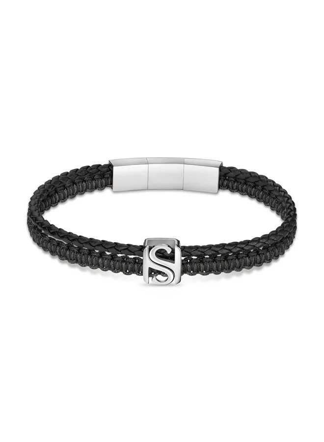 Saint Honore Paris Logo Black Macramé Braided Leather Bracelet for Men
