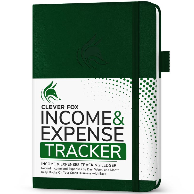 Clever Fox Income & Expense Tracker â€“ Accounting & Bookkeeping Ledger Book for Small Business â€“ 1-Year Record Notebook, A5 (Dark Green) - Image 1