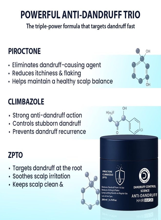 Dermistry Anti-Dandruff Contol Hair Shampoo & Mask Climbazole Piroctone ZPTO for Dryness Flakes Itching Exfoliates Oily Itchy Scalp For Dry Frizzy Curly All Hair Type Men Women 400ML - Image 4